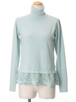 裾レースアンゴラニットトップス/ブルーグレー