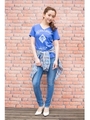  【AZUL by moussy】20/-度甘天竺トランプスカルT/NVY