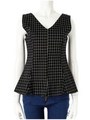 Vネックチェックぺプラムトップス/ブラック