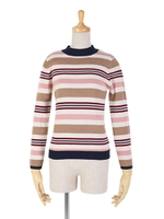 【F&A】マルチボーダーハイネックニットプルオーバー/BLACK