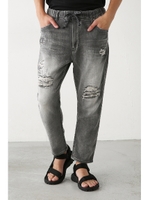 【AZUL by moussy】ドビーデニムクラッシュアンクルグレーパンツ/GRY