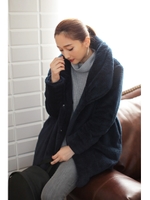 【AZUL by moussy】ボア裏付フーディコクーンコート/NVY