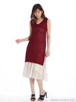 消しプリーツニット付きワンピ/ベージュ