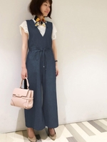 デニムVネックオールインワン/ネイビー