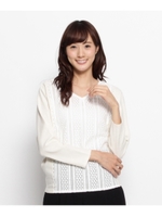 フロントレースVネックカットソー/ホワイト系(402)