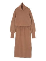 ラクーンスリーブニットロングワンピース/ブラウン