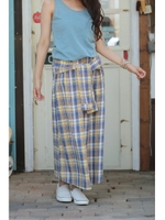 【AZUL by moussy】フェイドチェック腰巻マキシスカート/柄YEL