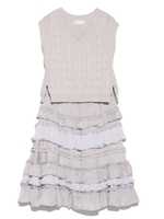 ニットコンビティアードワンピース/SAX