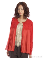 【OUTLET】プリーツ使いニットカーディガン/レッド