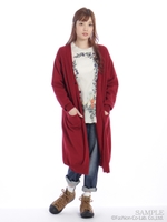 ウォッシャブルニットロングカーディガン/レッド