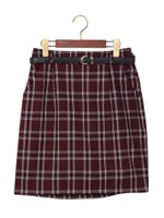 ベルト付チェック／スカート/ボルドー/A