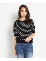 配色バスケット編みニットプルオーバー/オレンジ(067)