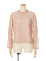 【an another angelus】スタンドカラー総レースプルオーバーブラウス/PINKBEIGE