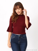 ハイネックフレアー袖プルオーバー/グレー