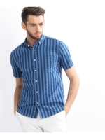 インディゴサッカーストライプ半袖シャツ/ネイビー(393)