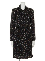 小花柄サテンスエードボウタイワンピース/ピンク