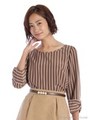 袖リボンモチーフストライプTブラウス/シロ