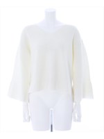 【2ndline】袖フリルVネックニットトップス/ベージュ