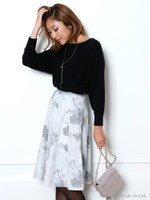 フロッキープリントフレアスカート/ライトグレー