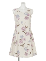 花柄スエードIラインワンピース/ブルー