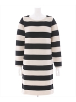 BACKリボン太ボーダニットワンピース/グレー