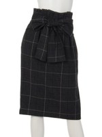 ハイウエストリボンタイトスカート(チェック)/グレー