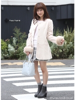 フラワー釦フレアラインミドル丈コート/グレー