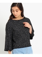 ループツイード七分袖プルオーバー/ブラック(519)