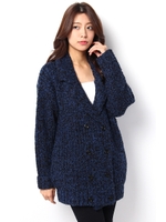 【AZUL by moussy】3G A/W/N/アルパカPコート風長袖カーデ/柄NVY