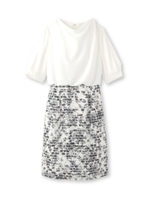 [L]ドレープ×フラワードッキングワンピース/ブラック(119)