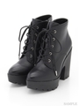 【R&E】レースアップ厚底ラバーソールショートブーツ/ブラック