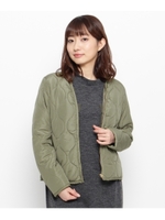 キルトノーカラージャケット/カーキ(027)