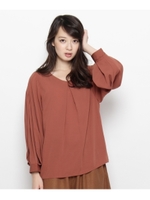 クレープデシンフロントタックノーカラーシャツ/レンガ(069)