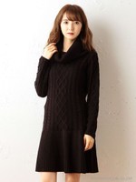 ケーブルニットワンピース/ブラック