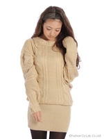 ケーブルドルマンニットワンピース/BLK/ホワイト