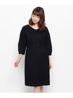 ワイドVネックベルテッドワンピース/ネイビー(093)