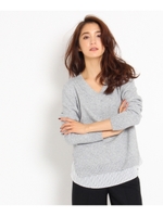 【WEB限定カラーあり】裾ストライプVネックニットプルオーバー/ダークグリーン(023)