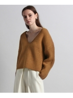 Vネックざっくりニット/キャメル(042)