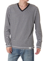 【AZUL by moussy】オーガニックコットン天竺ボーダーVネック長袖T/柄WHT