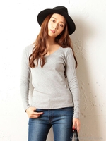 定番V開き前2重長袖Tシャツ/ネイビー