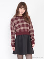 ブロックチェックコンビワンピ/レッド