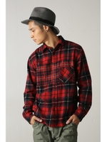 【AZUL by moussy】レッドネルチェック胸切替シャツ/RED