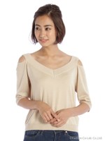 コールドショルダーニット/ベージュ