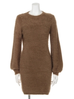 シャギーニットタイトミニワンピ/ボルドー