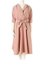 ピーチ素材シャツワンピース/ベビーピンク