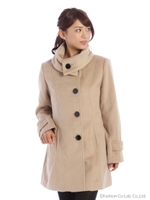 ロールネックフェイクウールコート/クロ