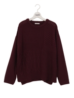 色々編み切り替えニット/ボルドー