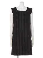 袖フリルストライプワンピース/ブラウン