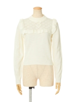【F i.n.t】フロントレースアップフリルニットプルオーバー/OFFWHITE