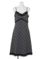 チェック×レースキャミOP/GREY